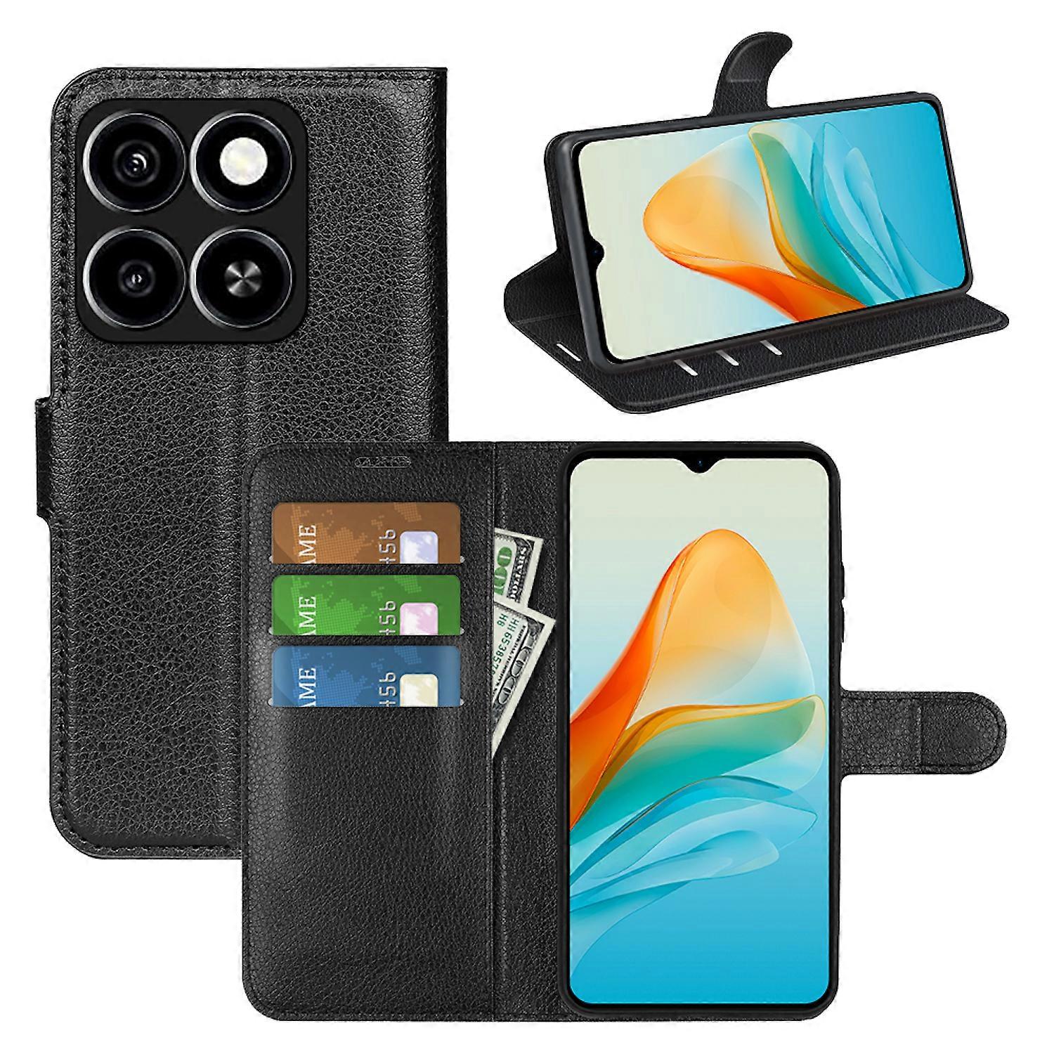 For ZTE Blade A55 Faux Leather Book Wallet Phone Case Case Black