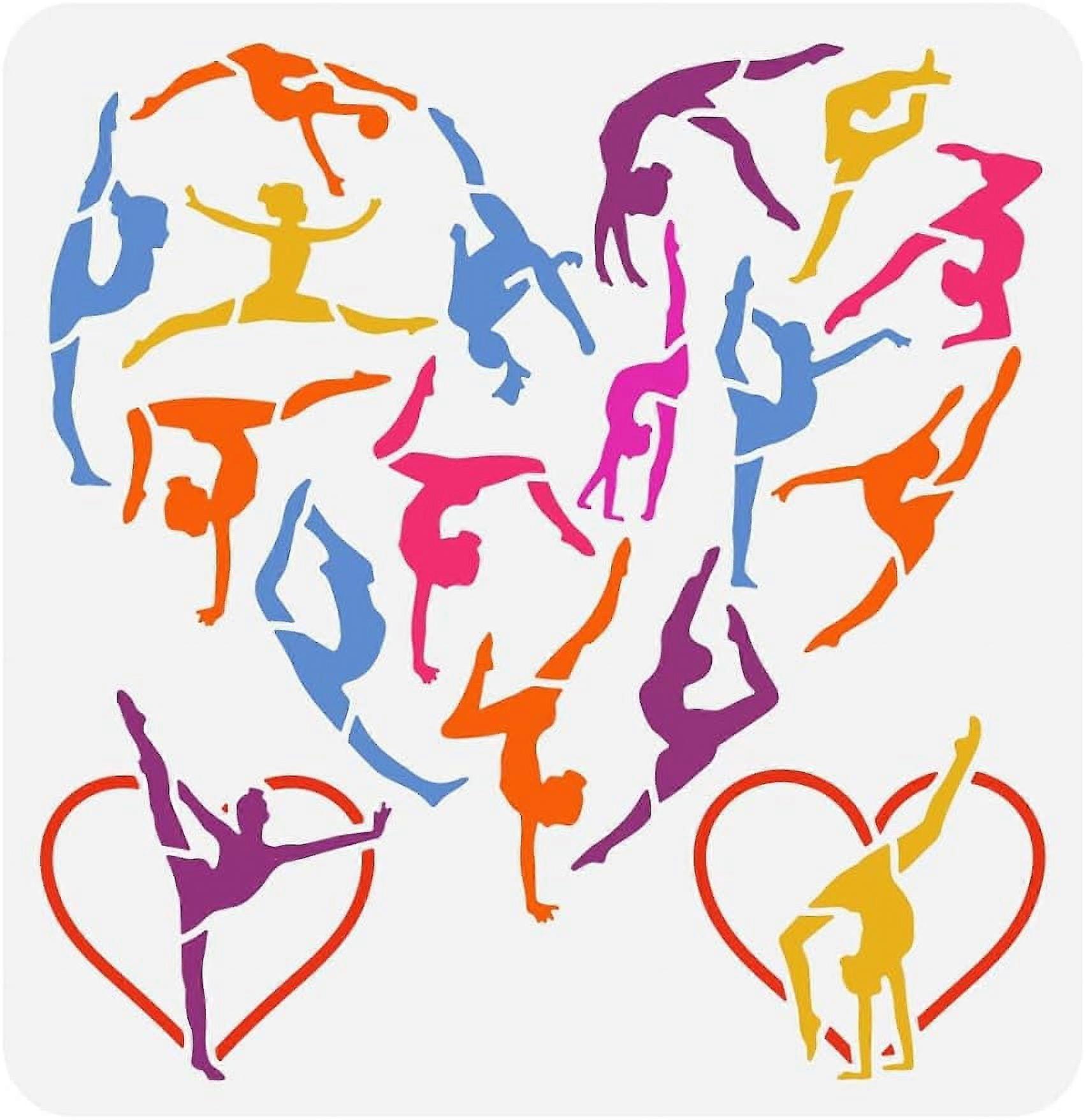 1Pc Gymnast Painting Stencil Reusable Gymnastics with Heart Pattern Drawing Template Artistic Gymnastics Deoration Stencil for Painting