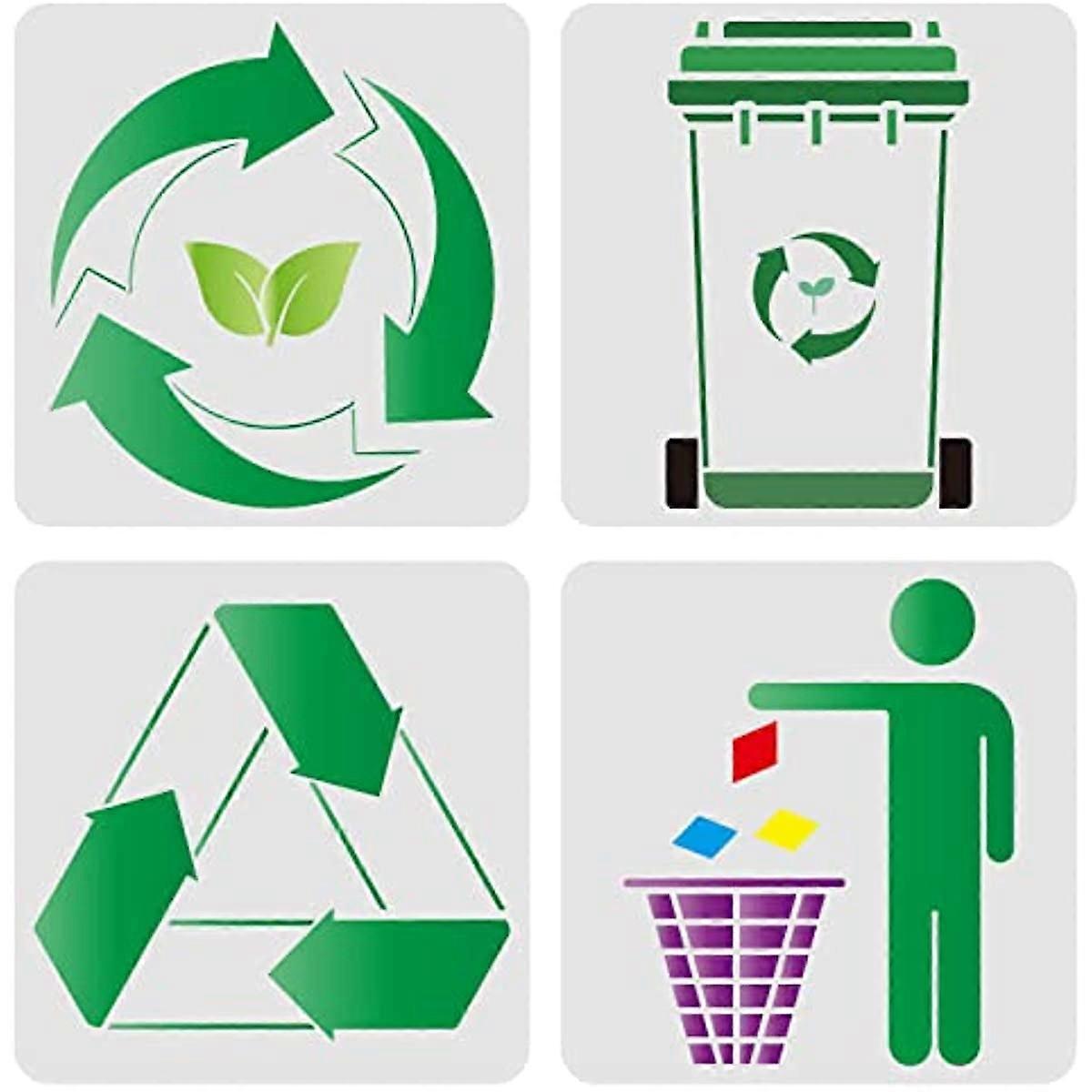4pcs Recycle Logo Stencil Trash Can Signs Drawing Stencils Environmental Protection Theme Stencils for Painting on Garbage Containers