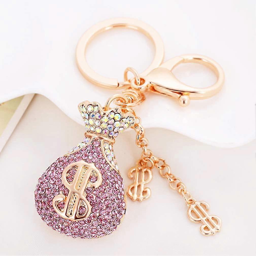 LINJOU Dollar Sign Crystal Rhinestone Sparkling Keychain Bag Pendant Handbag Charm(Pink)