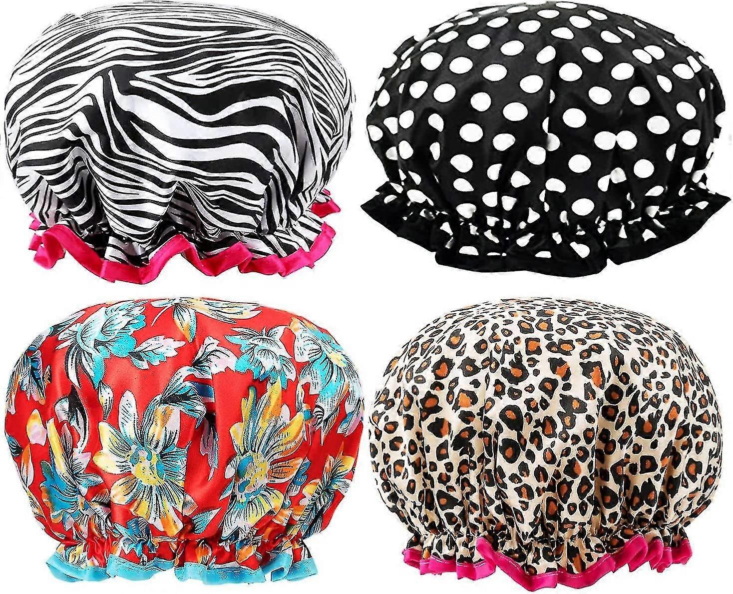 4 PACK Shower Cap Waterproof Double Layer