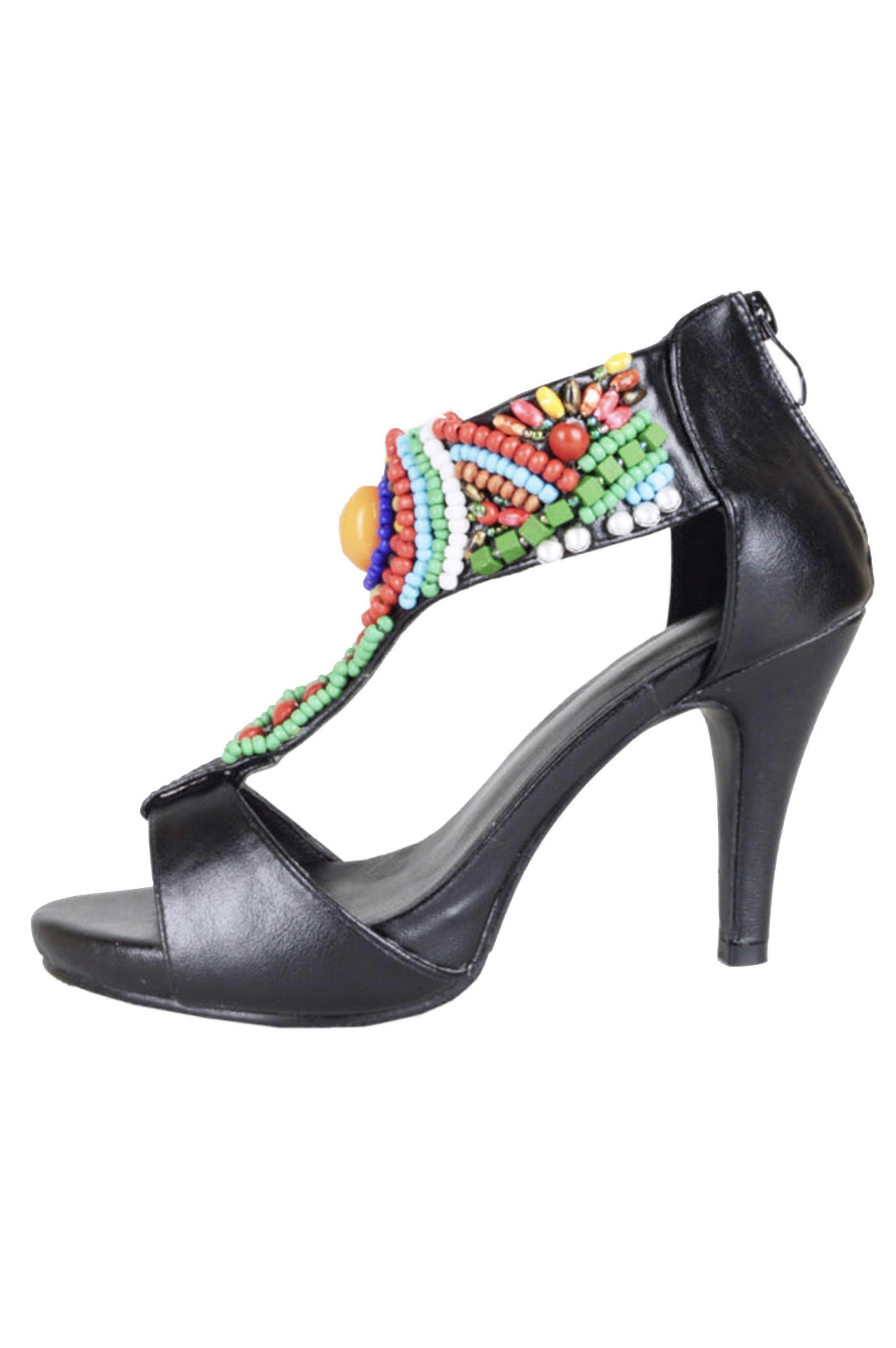 Lovemystyle Heeled Sandals With Multi-Coloured Beaded Ankle Strap
