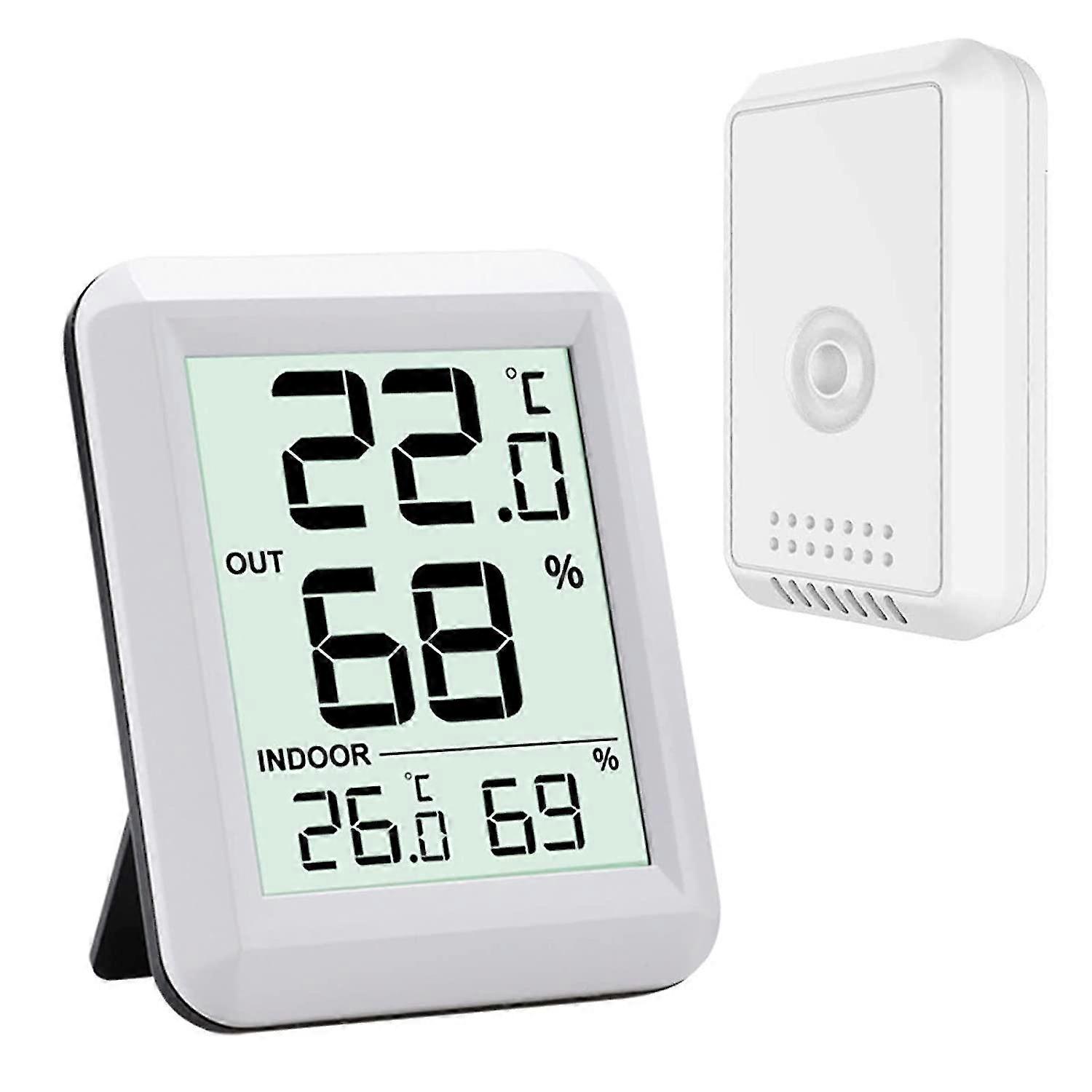 Digital Hygrometer Thermometer With Large Lcd Screen - Connected Thermometer With Wireless Outdoor Sensor(white)