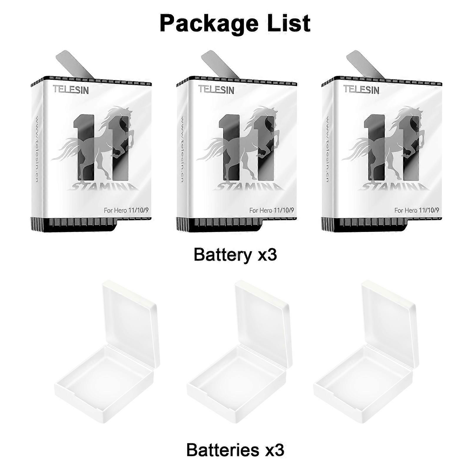 Redkid Batterie Endurence pour GoPro Hero 11 10 9 1750 mAh Batterie 3 emplacements Carte TF Stockage