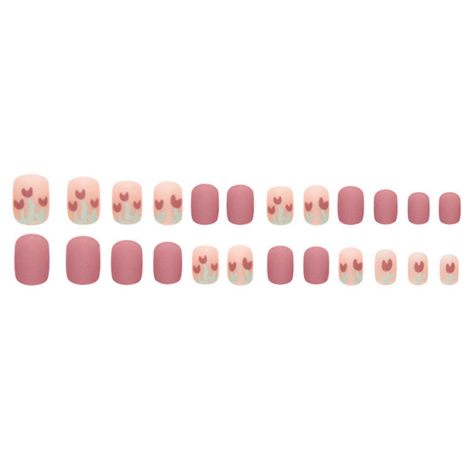 Sweet Short Finished Nail Tips Matte Tulip Pattern French Style Nail Sticker for Nail Art Starters