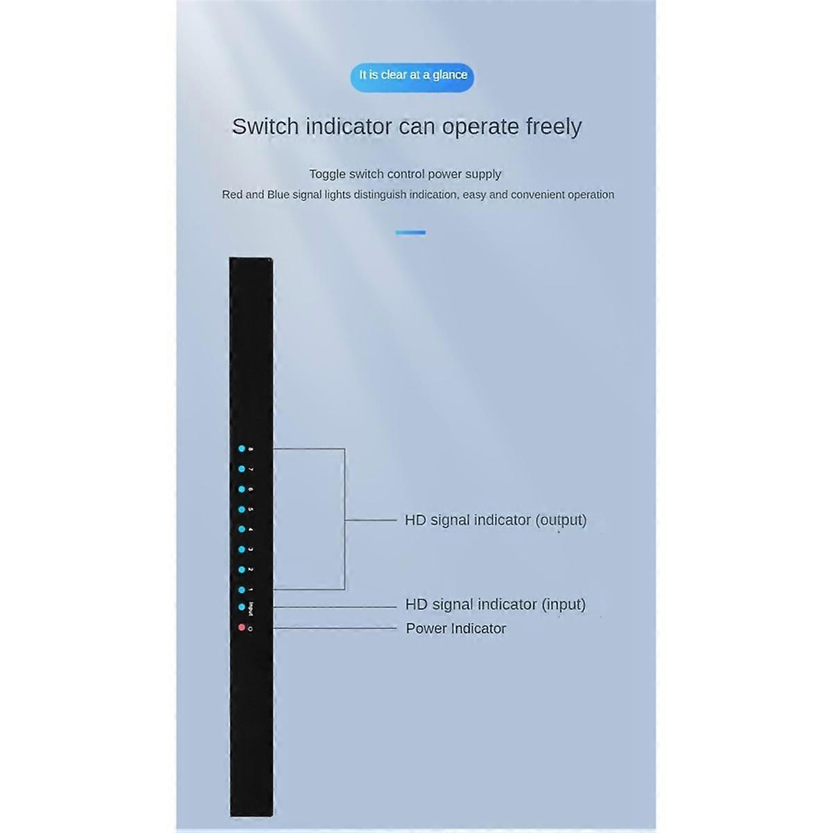 1 Input 8 Output Splitter -Compatible Splitter 4K 30HZ Display Duplicate Amplifier Splitter for TV