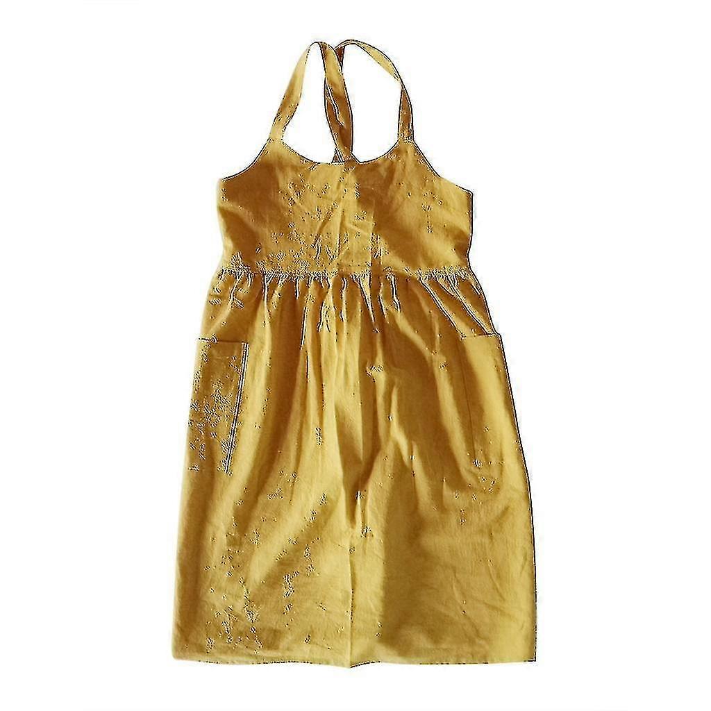 Washed Cotton Linen Kitchen Apron For Cooking Baking Ruffles Work Clean Apron