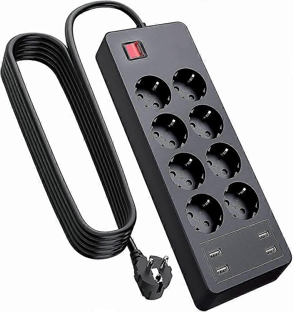 Power Strip With Usb, 8-way Surge Protector For Sockets 4 Smart Usb (5v/2.4a)