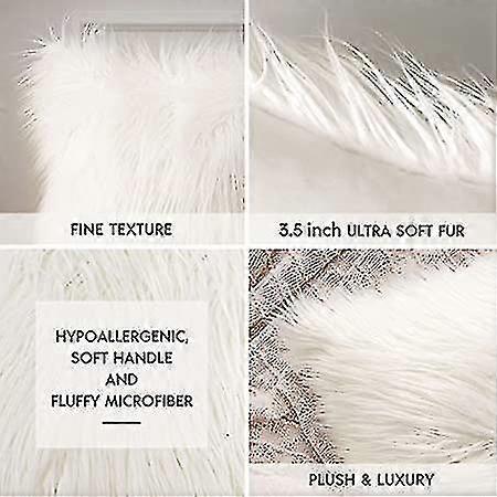 Pack Of 2 Faux Fur Throw Pillow Covers Cushion Covers Luxury Soft Decorative Pillowcase Fuzzy Pillow Covers For Bed/couch,cream White 18 X 18 Inches