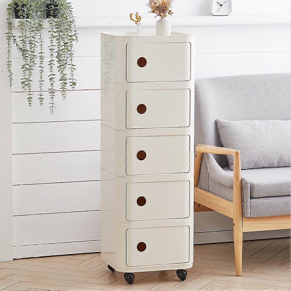 Storage Drawer Unit 5-Tier Square Plastic Rolling Storage Drawer Beige