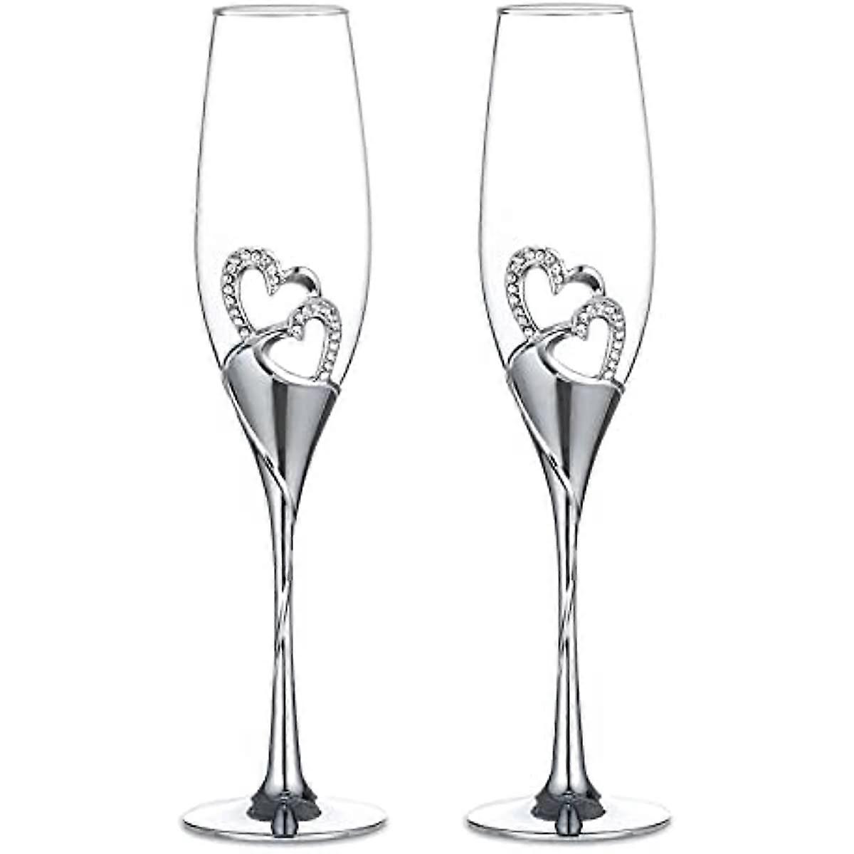 Ensemble de 2 verres à champagne créatifs Verres en cristal de mariage Verres à champagne de mariage en forme de cœur
