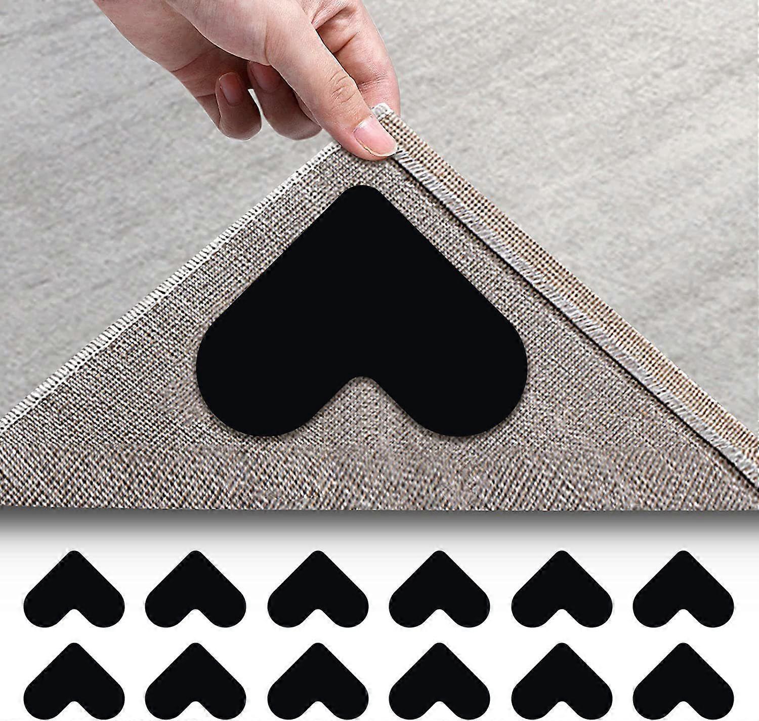 12pcs Rug Pad Gripper, Double Sided Non-Slip Rug Pads Rug Tape Stickers Washable Area Rug Pad Carpet Tape Corner Side Gripper,60*60*2mm,black