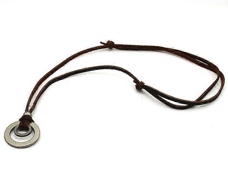 1pc Men Women Double Ring Adjustable Leather necklace