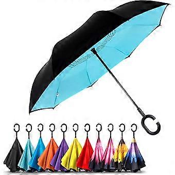 Umbrella - Large, Inverted Umbrellas for Rain w/C-Shaped Non-Rust Handle for Men & Women, Windproof & Water Resistant