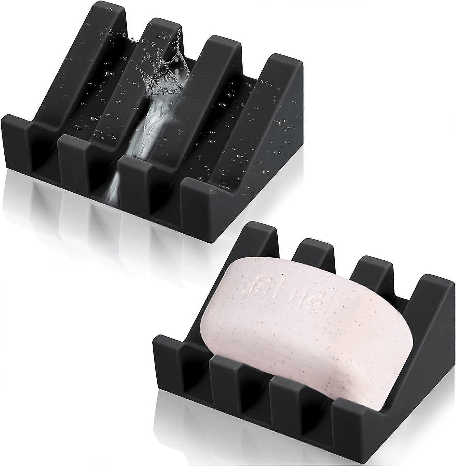2 Pcs Silicone Soap Dish Self Draining
