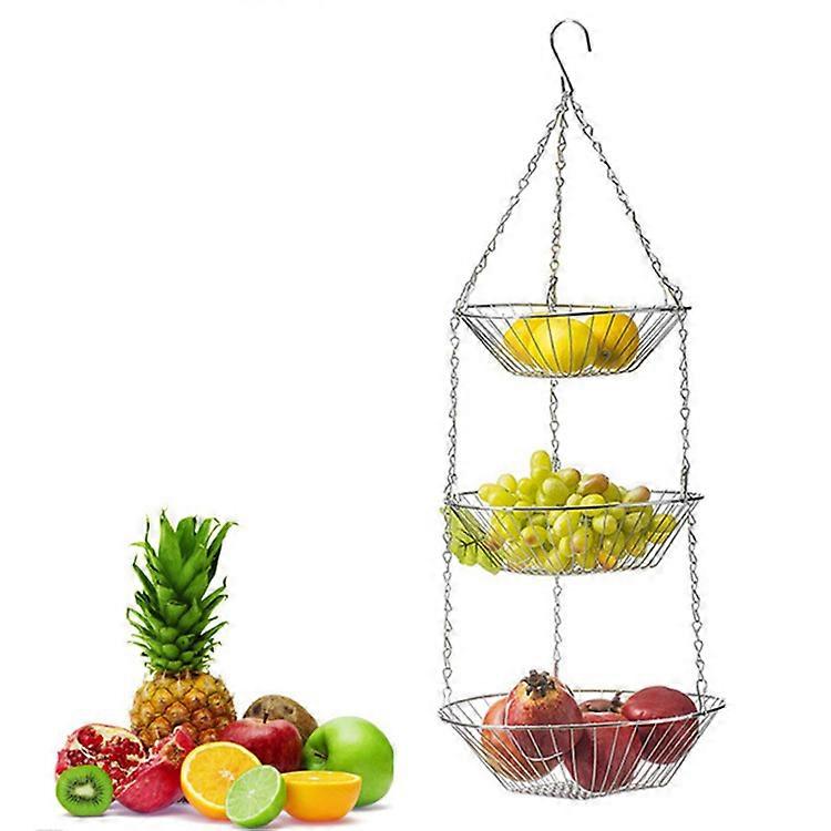 Copper 3 Tier Hanging Wire Metal Basket Fruit Vegetable Kitchen Versatile