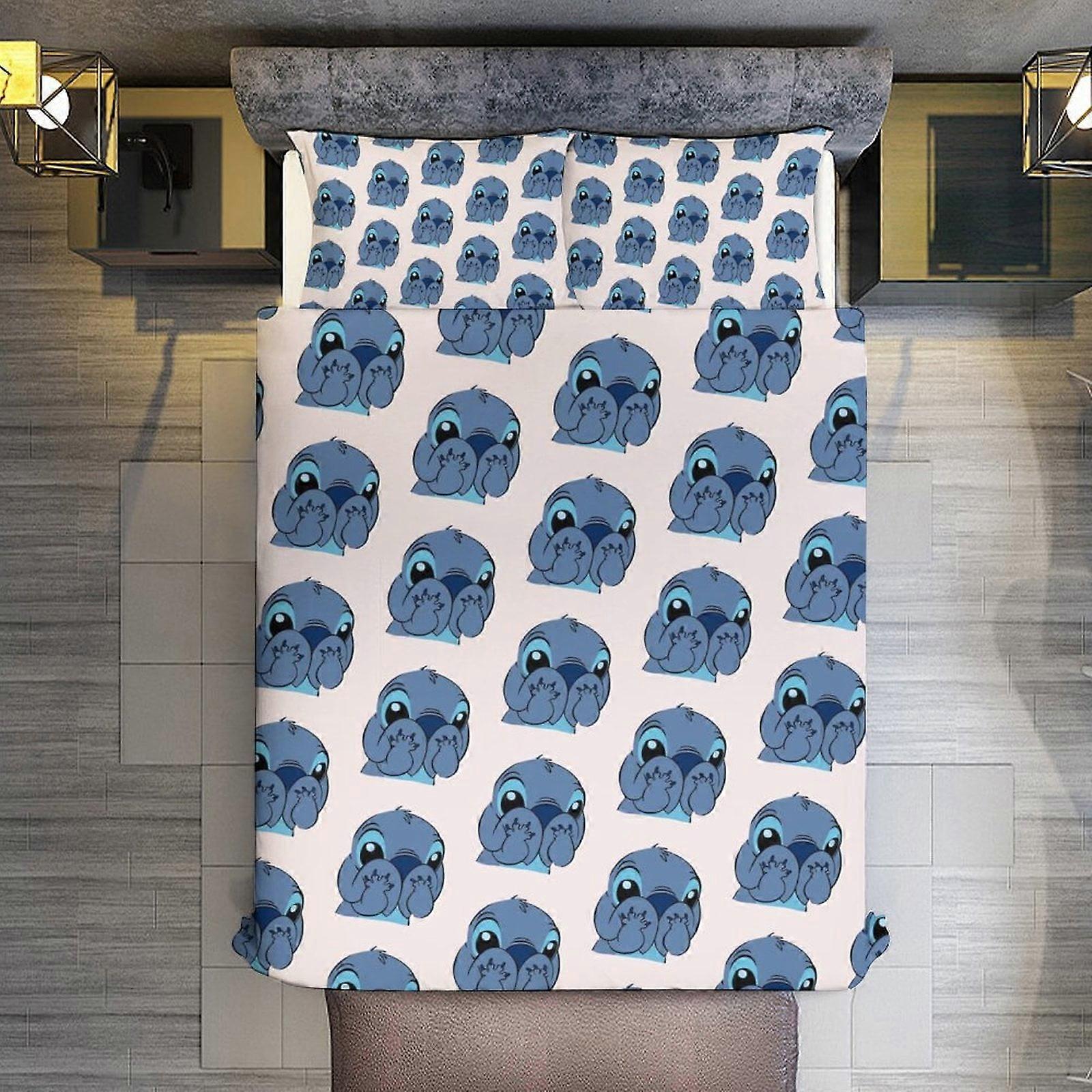 v3228 Lakan Sängkläder Cartoon Stitch 3 stycken påslakan set Full storlek Super Soft Fade Resistant Microfiber 1 överdrag med dragkedja och 2 örngott