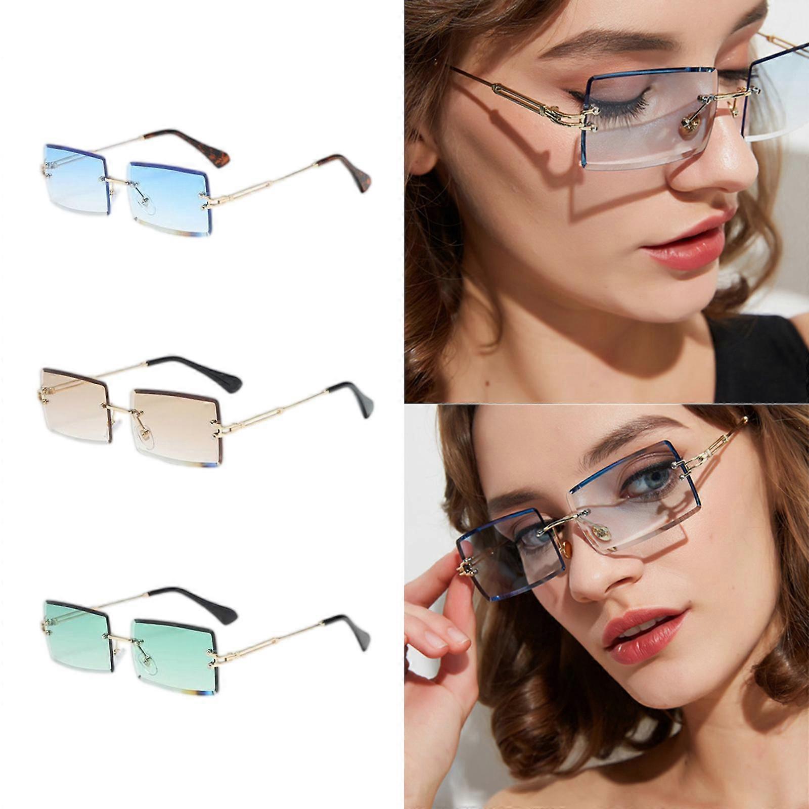 2x Chic Rectangle Cut Sunglasses Retro Party Tinted Lens Anti UV Shades