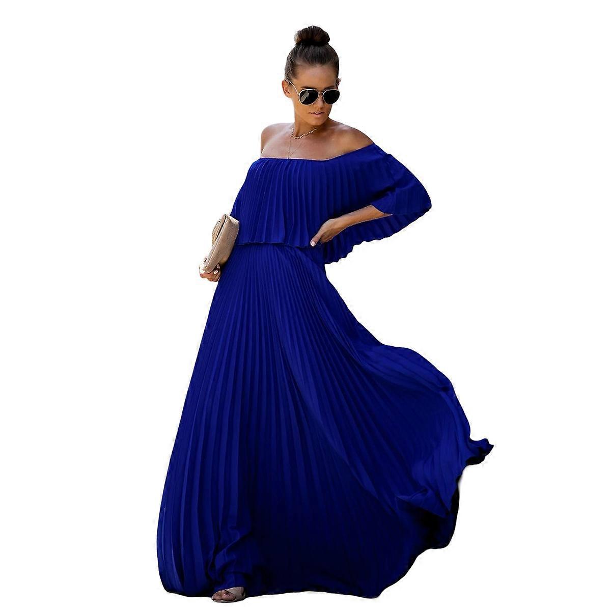 Femei off umăr Ruffle Party Rochii Side Split Beach Maxi Dress