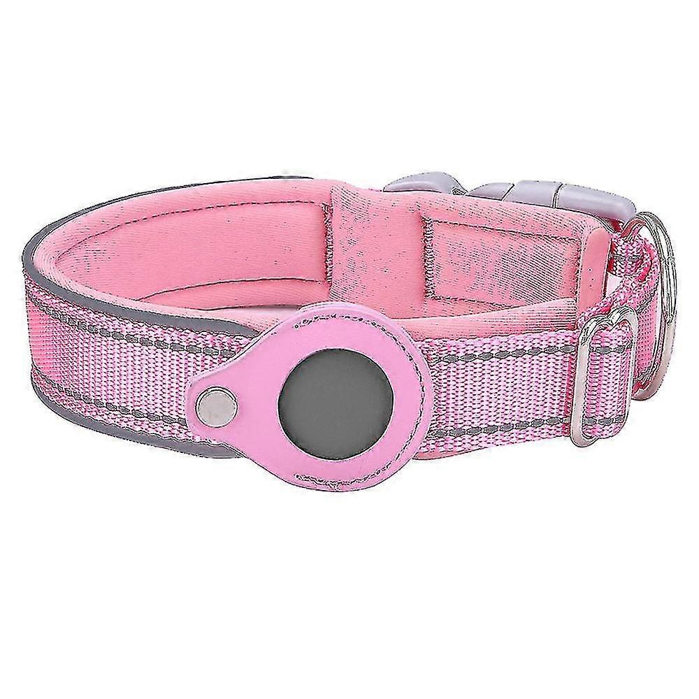 Dog Collar With Airtag Shell Reflective Soft Neoprene Liner Breathable Nylon Pet Collar Adjustable