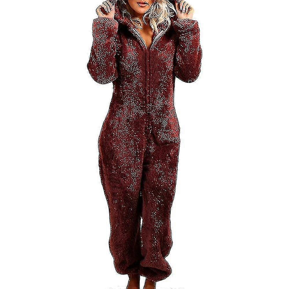 Kvinner Vinter Fluffy Fleece Hette Alt I En Jumpsuit