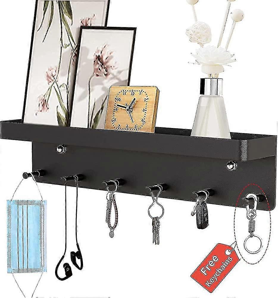 Key Holder, Key Board Black With Shelf Self-adhesive, 6 Hooks Key Holder Made Of
