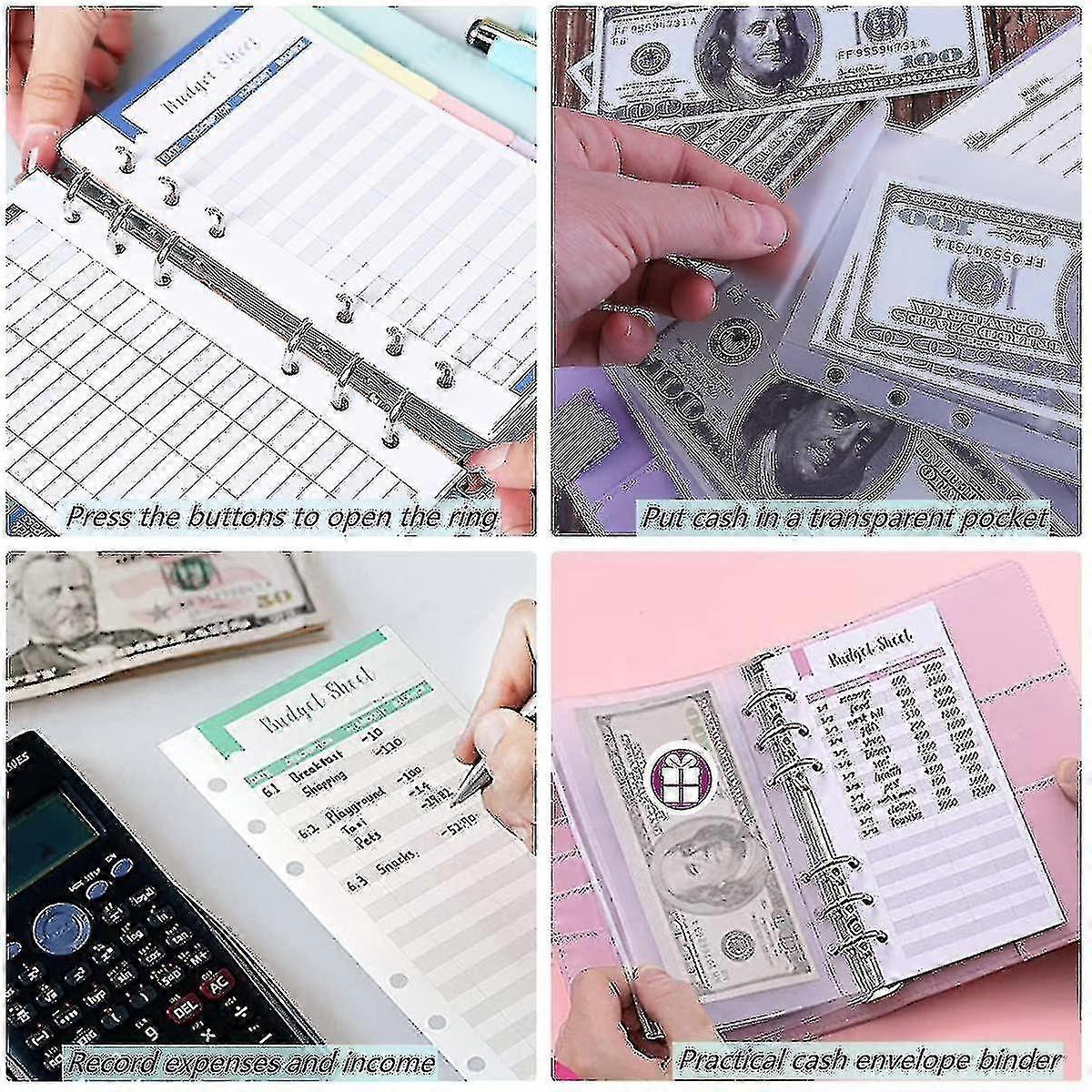 A6 Budget Binder With Zipper Envelopes Pu Leather Refillable Money Saving Binder, Refillable Loose-Leaf Binder Cover For Budget Planner Personal Cash