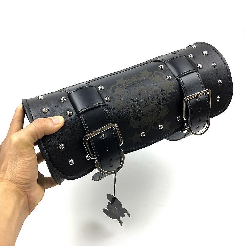 Motorcycle PU Leather Vintage Front Toolkit Bag Saddlebag Round Barrel Saddle Tool Bag For Harley Honda Suzuki Yamaha