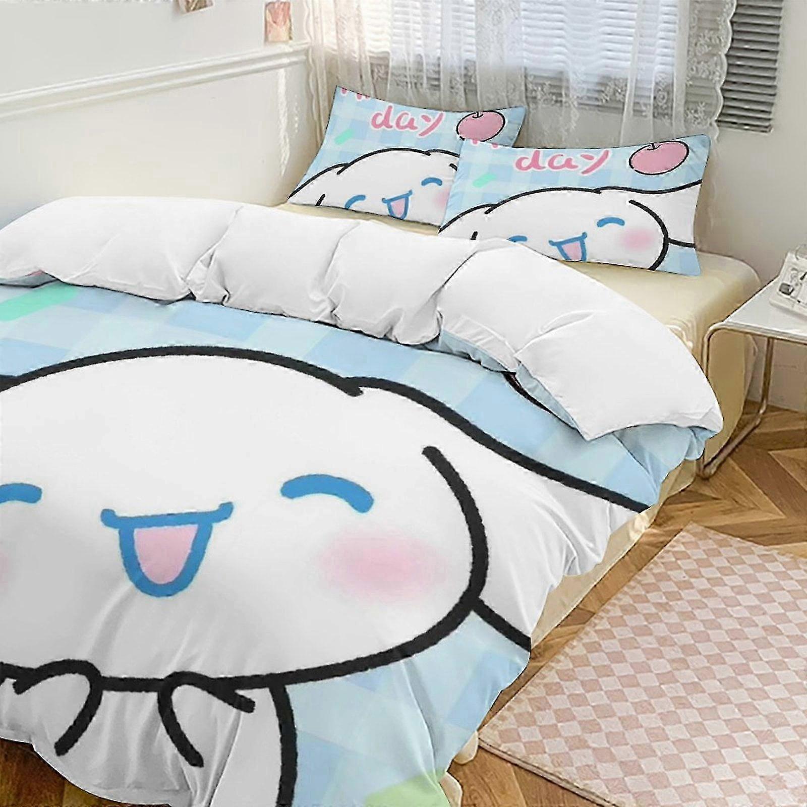v1042 Lakan Cinnamoroll3-delat enkelsängset - Inkluderar enkeltäcke och örngott Sängkläder - blekningsbeständig mikrofiber - Cinnamoroll Lc (1 