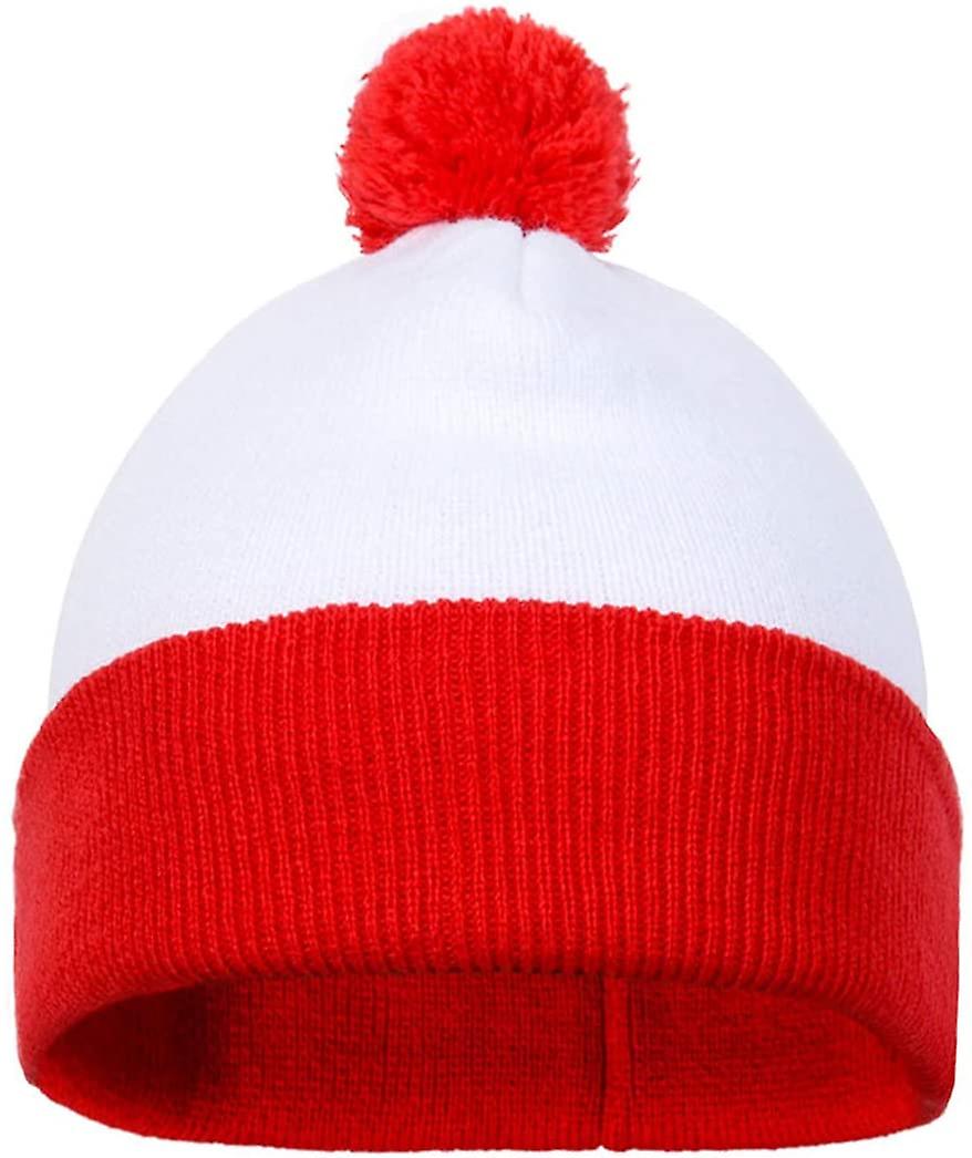 Red White Cuff Knit Beanie Hat Knitted Fabric Hat For