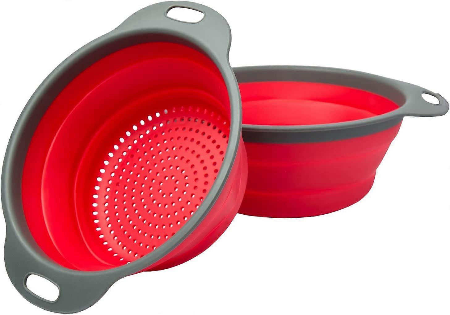 Colander Set - 2 Collapsible Colanders (Strainers) 2 Folding Strainers Sizes 8" - 2 Quart and 9.5" - 3 Quart Red