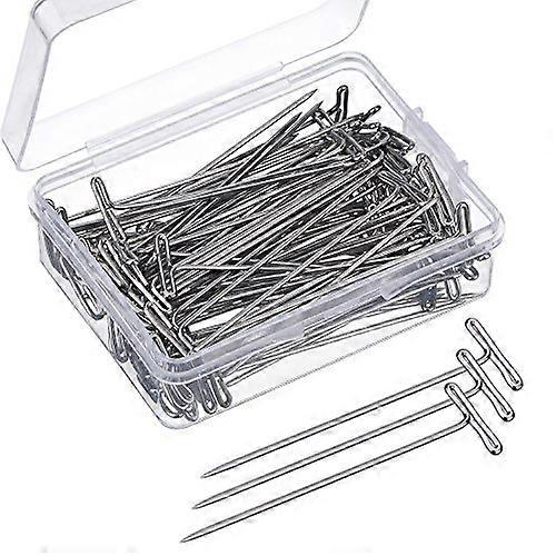 100 Pack Wig T-Pins 2 Inch with Plastic Box, Silver