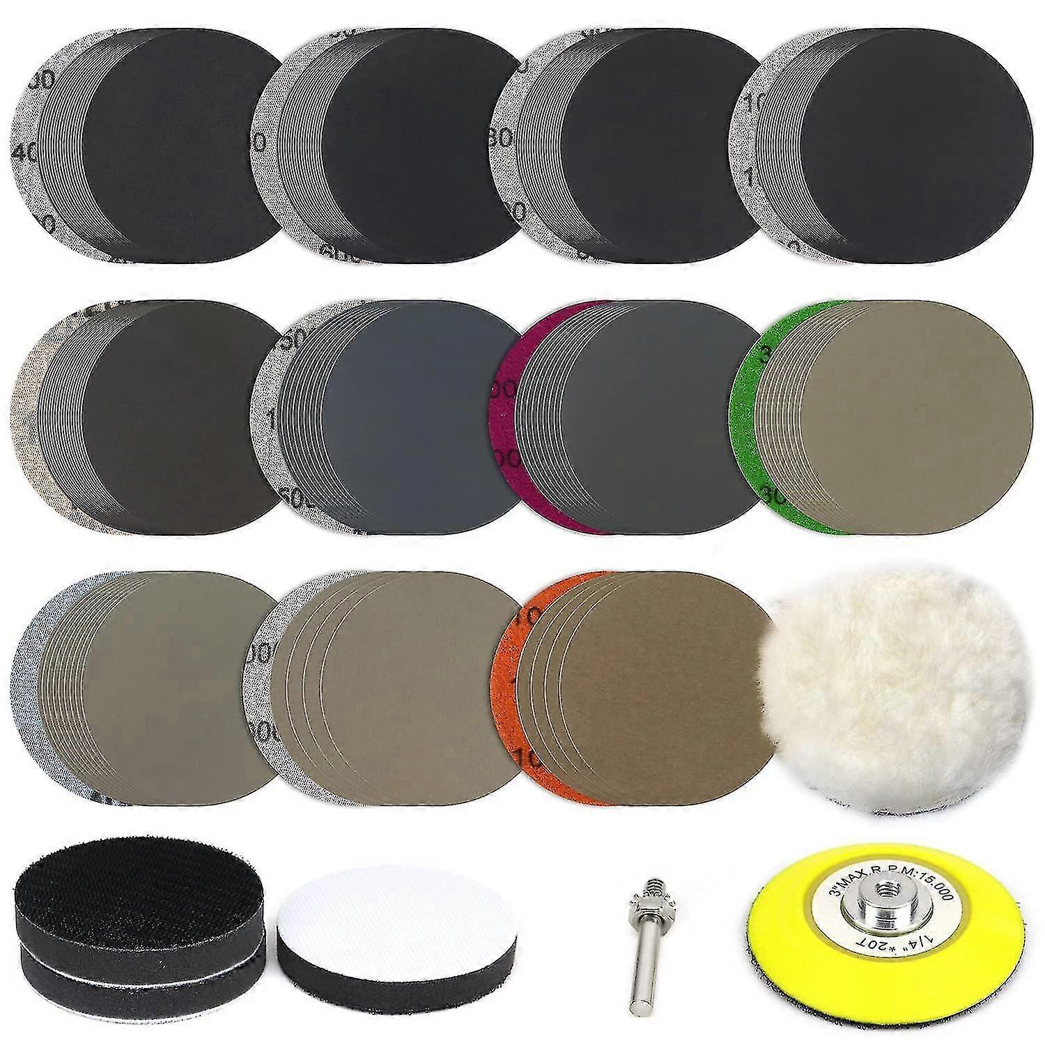 150 db 3 hüvelykes csiszolókorong szilícium-karbid 400-10000 szemcsés nedves/száraz horog és hurok csiszolópapír Dr.