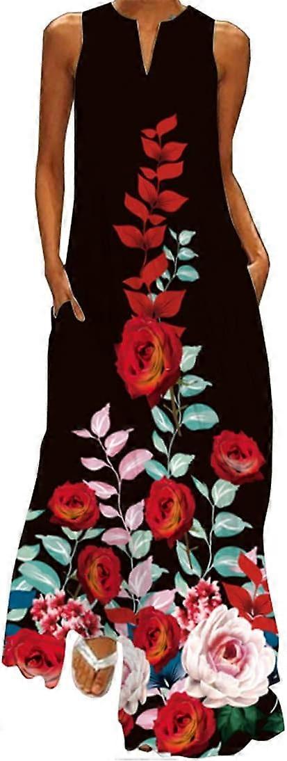 Robe longue pour femme, Papillon, Imprimé floral, Col en V, Bohème, Grande taille, Été, Robe longue avec poches