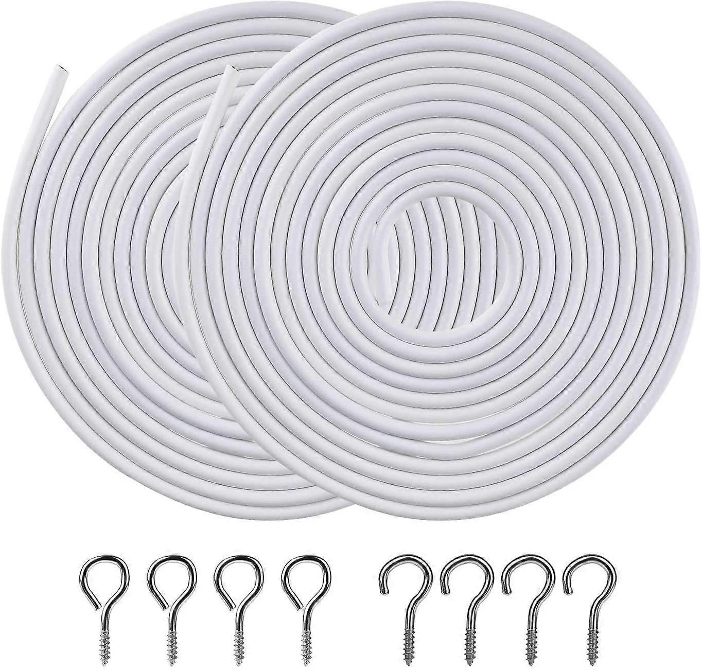 白いカーテンワイヤー:2個[2パック] OOTSRホワイトカーテンワイヤー、プラスチックコーティングされた窓のカーテンワイヤー、8対のネジ目とHの画像吊り下げワイヤー