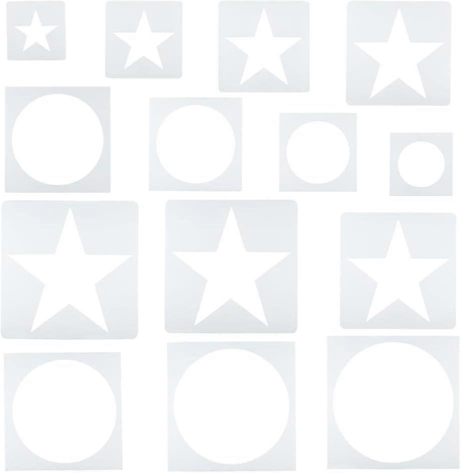 14 Pcs 2 Styles Painting Stencils 7 Sizes Plastic 5 Point Star and Circular Stencils Different Paint Templates for Drawing Clothing Home Decor Wall Ar