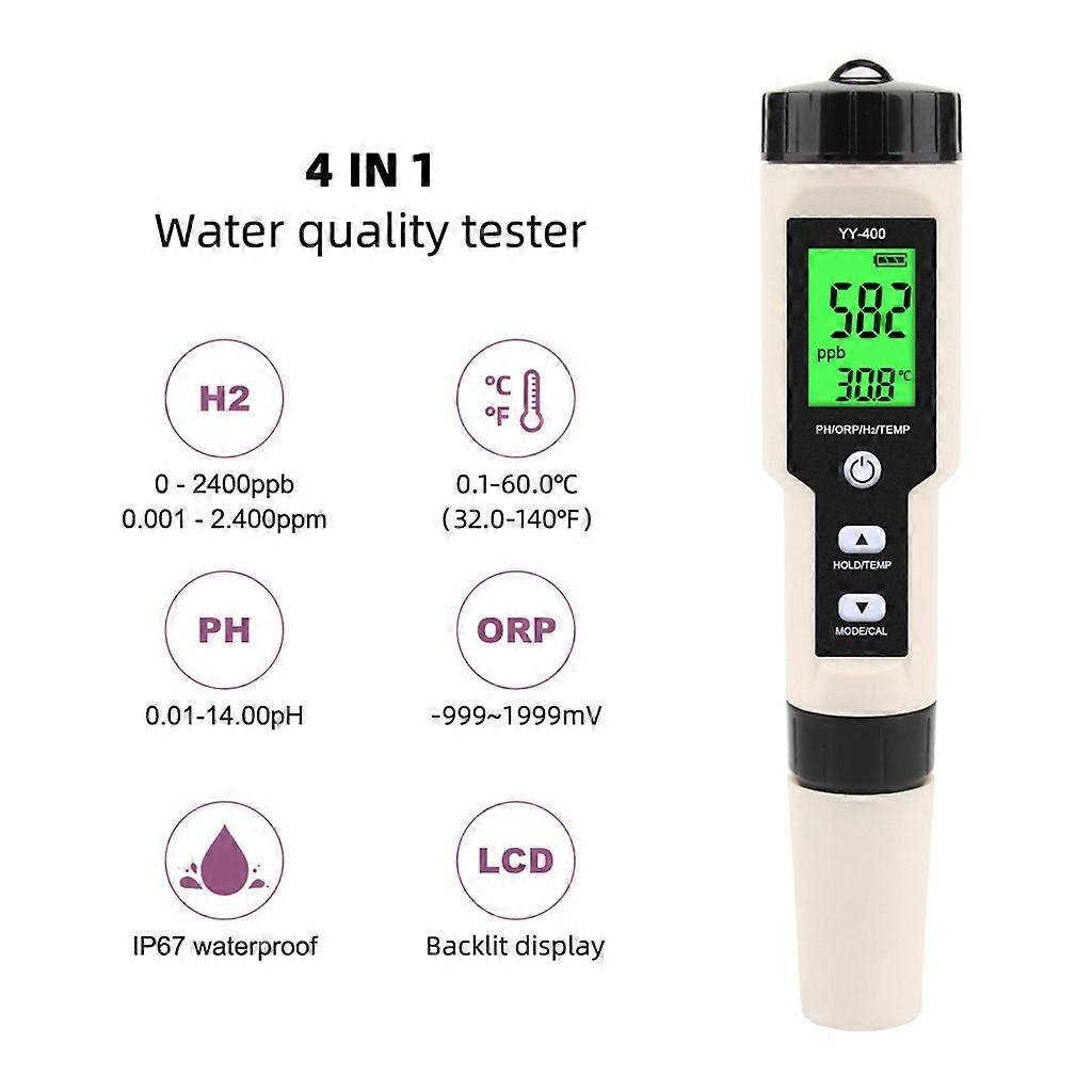 4 in 1 PH/ORP/H2&TEM Digital Meter Filter Measuring Water Quality Purity Tester