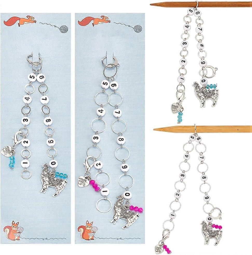 2 Pcs Alpaca Knitting Row Counter Chains 2 Pcs Heart Stitch Markers Acrylic Beaded Row Counter Chains Row Counting Accessories with Iron Ring for Sewi