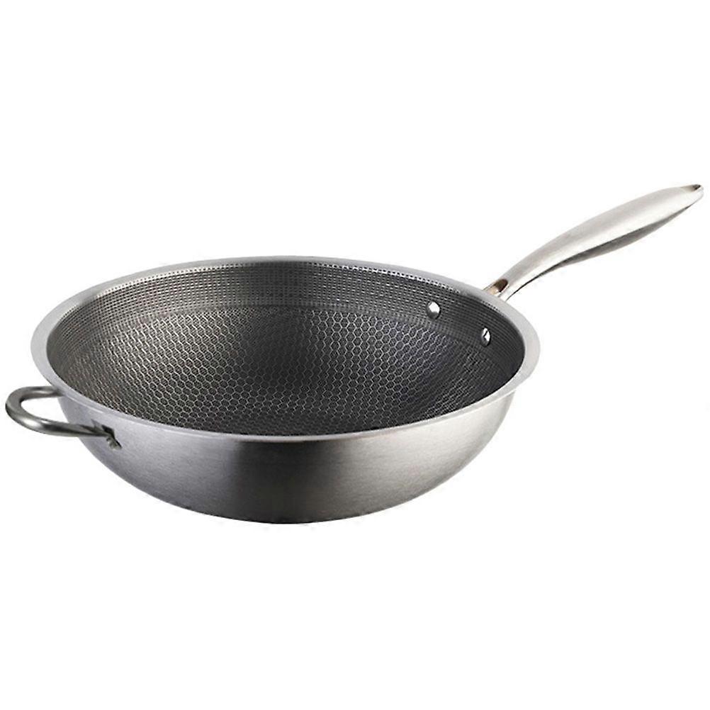 Stainless Steel Wok Honeycomb Structure Frying Pan Double Handles Chinese Wok