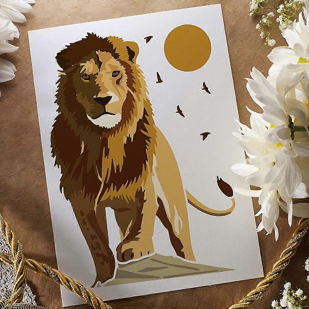 1Set 6 pcs Layered Lion Stencil 29.7x21cm Reusable Lion King Stencil DIY Craft Lion Pattern Drawing Stencil Forest Animal Stencil for Painting on Wall