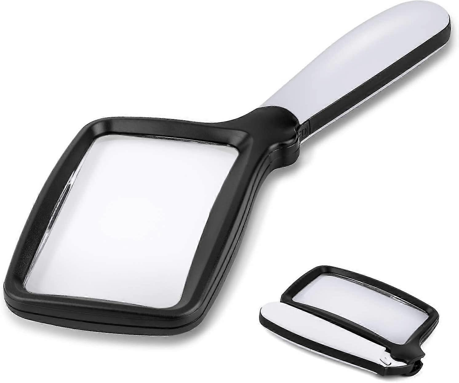 Folding Handheld Magnifying Glass With Light, 3x Large Rectangle Reading Magnifier With Dimmable Led For Seniors With Macular Degeneration, Newspaper