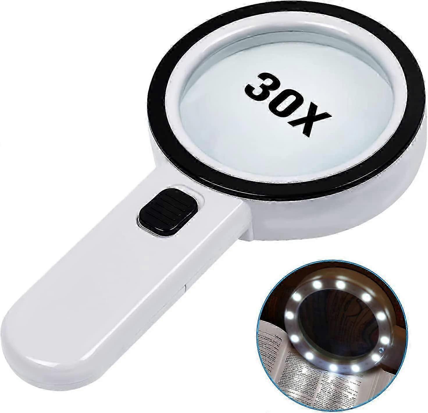 مكبر القراءة ، تكبير 30x مع 12 مصباح LED - مكبر قراءة مضاء لكبار السن - للقراءة ، العملات المعدنية ، الطوابع ، الخرائط ، التفتيش Tw