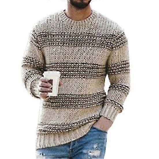 Herren Pullover Langarm gestreifter Print O Ausschnitt Stretchy Casual Strickpullover Pullover