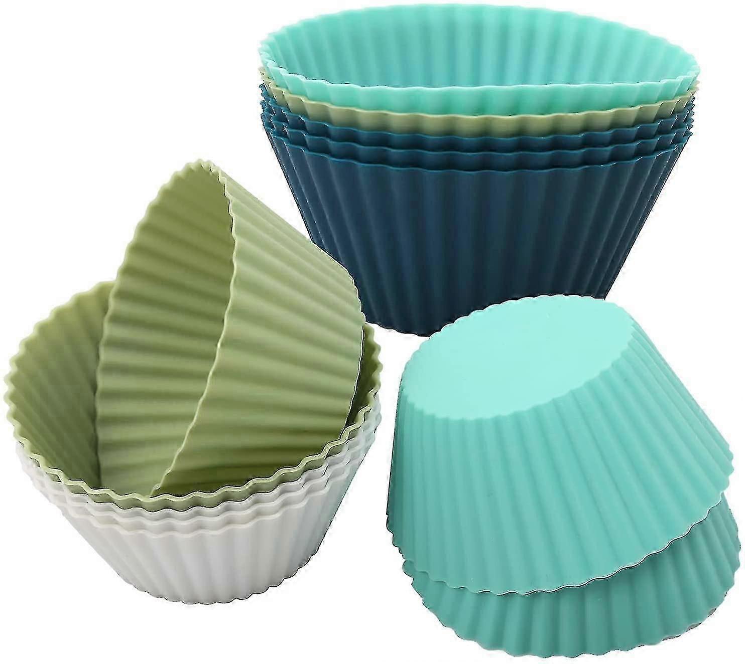 Cupcake Cases, 12 Pack Reusable Silicone Baking Cups, Non-stick Cake Muffin