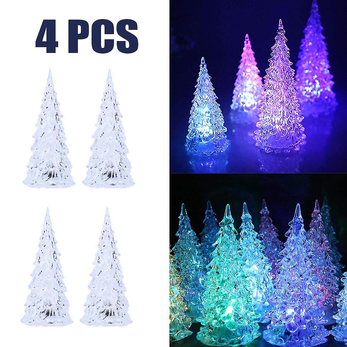 4pcs Led Lighted Christmas Tree Acrylic Colorful Festive Table Decor