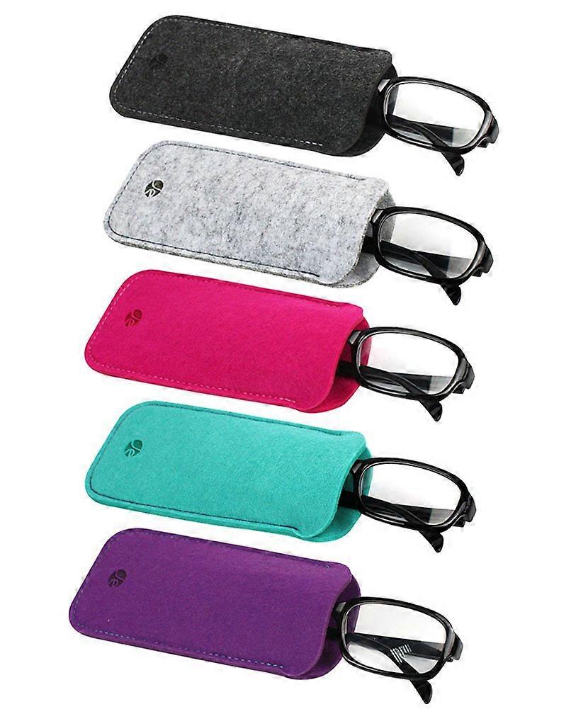 Soft Felt Glasses Case Set with Microfiber Cloth, 5 Pack, Durable Material, Lightweight, Ideal for Eyeglasses and Sunglasses