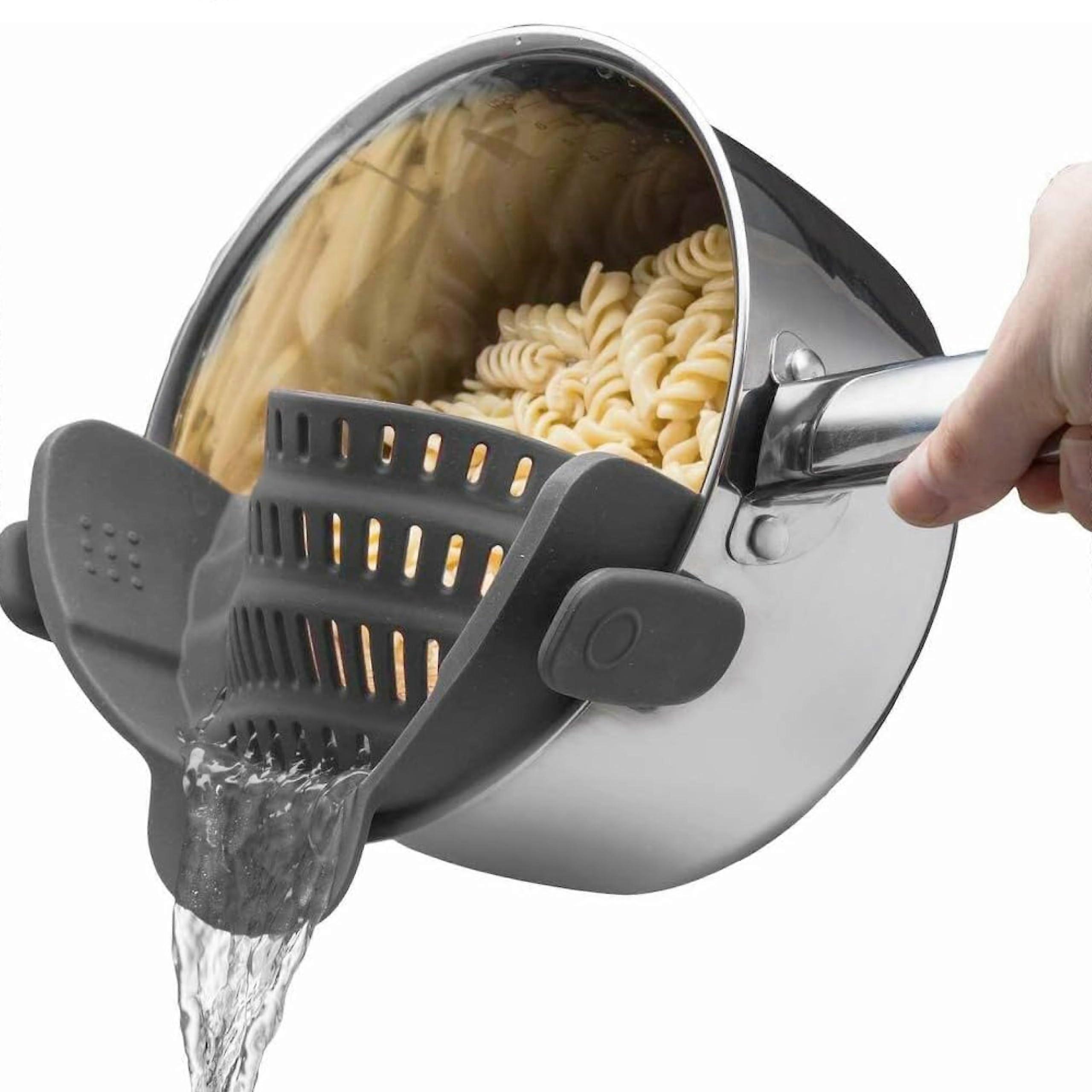 Silicone clip-on pasta strainer, grey