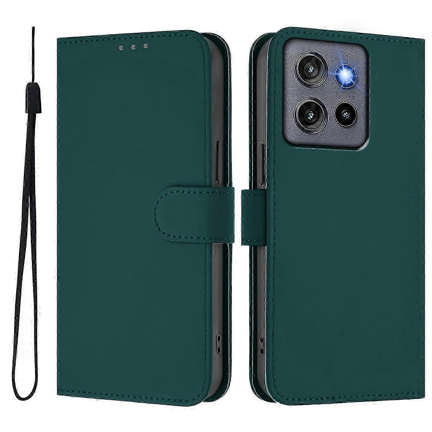 For Motorola Edge 50 Neo 5g Case Solid Color Wallet Leather Phone Cover With Strap - Brown