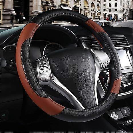 New leather car steering wheel cover 36CM size can be ordered all seasons universal handle (black and brown)