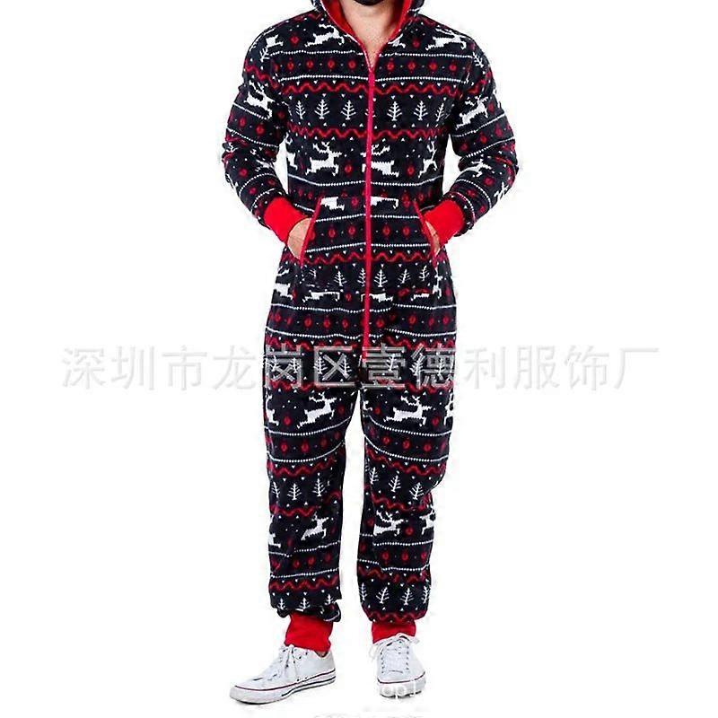 Home Clothes Deer Snowman Stripe Printed Multicolor Large-size Men's Comfortable Jumpsuit Pajamas